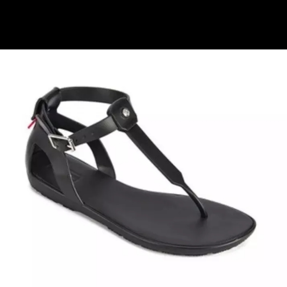 Hunter Womens US Size 8 UK Size 5 Black Rope T Strap Buckle Thong Black Sandals